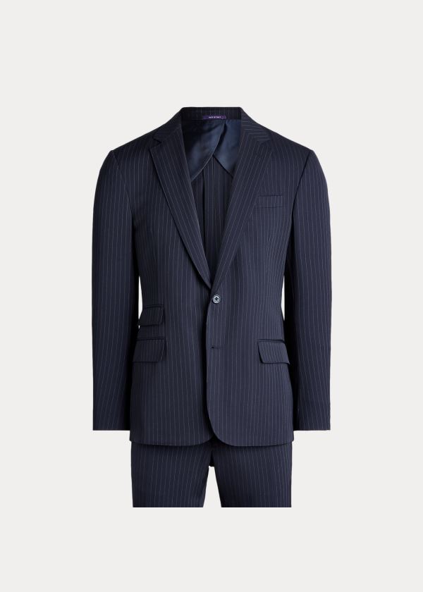 Garnitury Ralph Lauren Kent Striped Gabardine Suit Męskie Granatowe Białe | CSKY8606