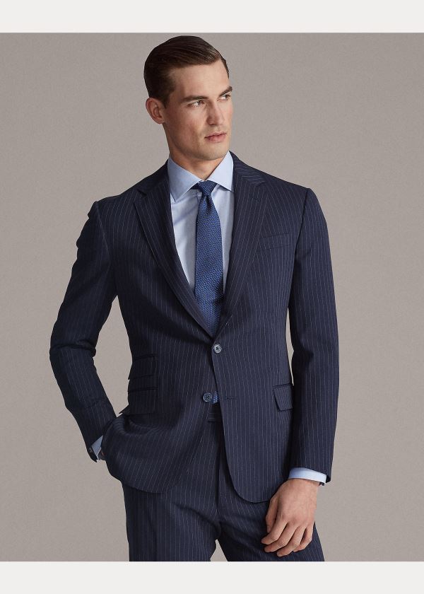 Garnitury Ralph Lauren Kent Striped Gabardine Suit Męskie Granatowe Białe | CSKY8606