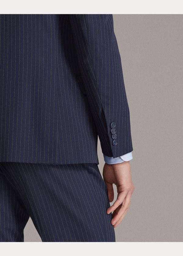 Garnitury Ralph Lauren Kent Striped Gabardine Suit Męskie Granatowe Białe | CSKY8606