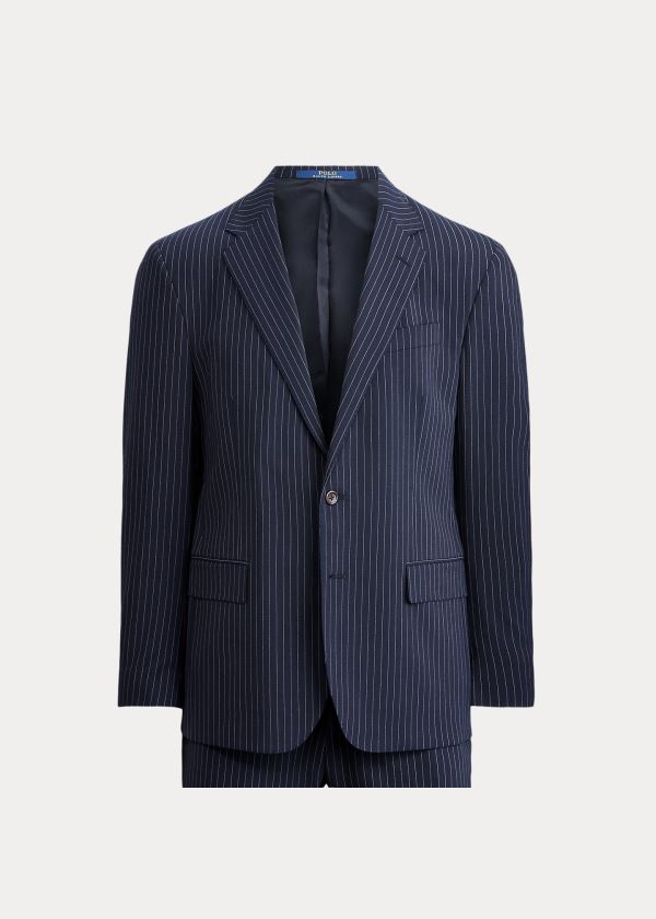 Garnitury Ralph Lauren Polo Dot-Stripe Stretch Suit Męskie Granatowe Białe | VFXH5193