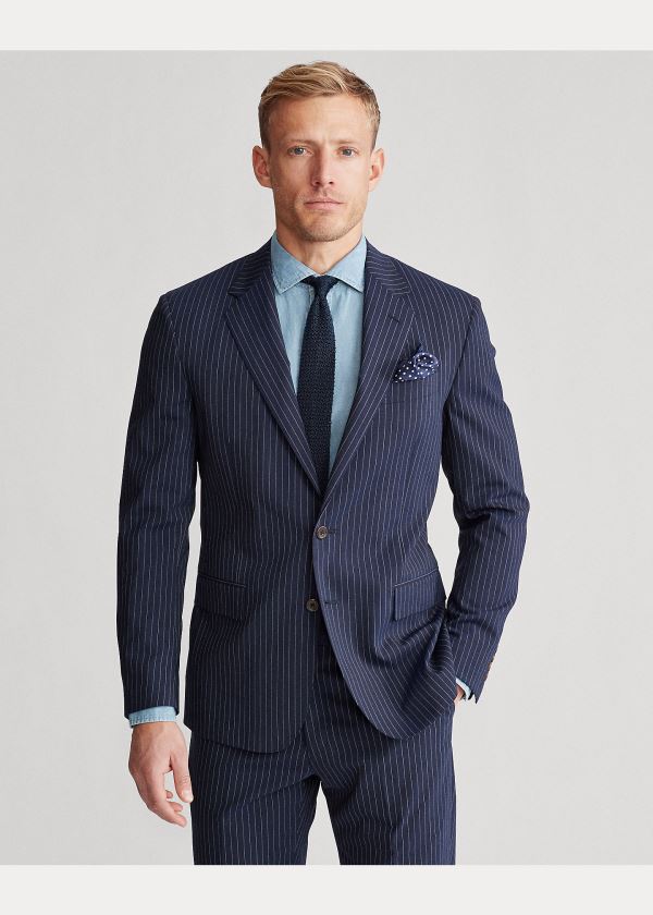 Garnitury Ralph Lauren Polo Dot-Stripe Stretch Suit Męskie Granatowe Białe | VFXH5193