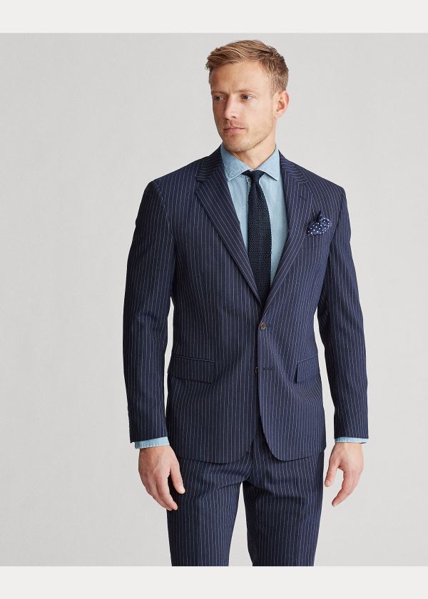 Garnitury Ralph Lauren Polo Dot-Stripe Stretch Suit Męskie Granatowe Białe | VFXH5193