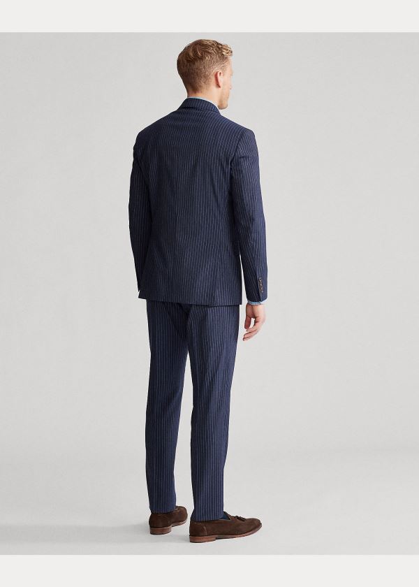 Garnitury Ralph Lauren Polo Dot-Stripe Stretch Suit Męskie Granatowe Białe | VFXH5193