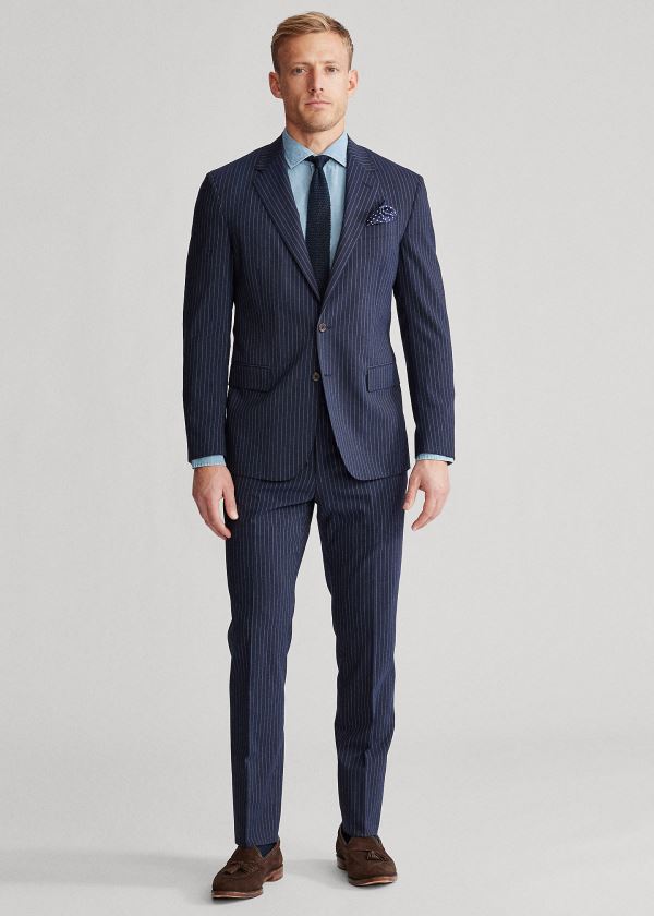 Garnitury Ralph Lauren Polo Dot-Stripe Stretch Suit Męskie Granatowe Białe | VFXH5193