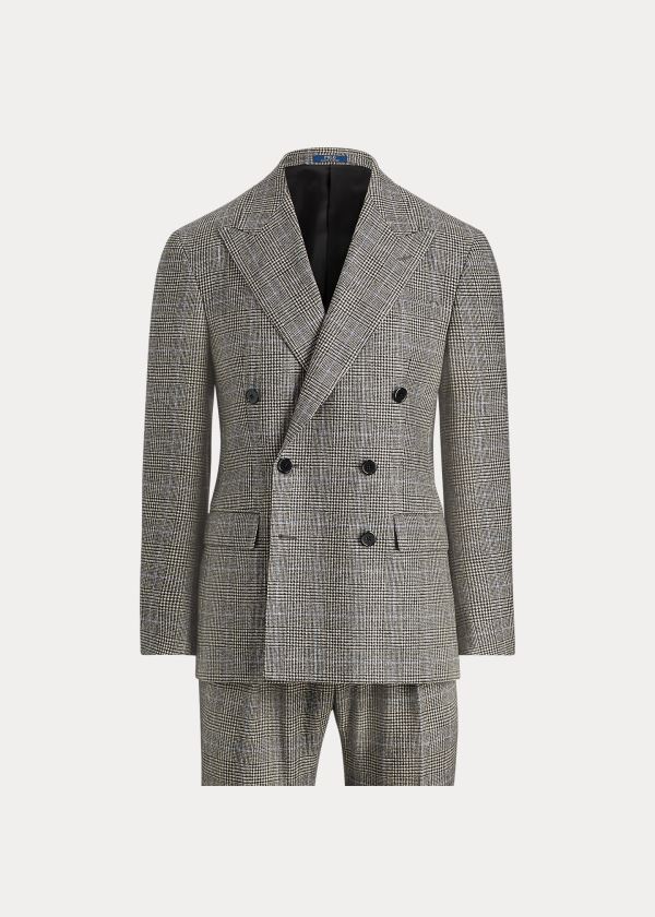 Garnitury Ralph Lauren Polo Glen Plaid Twill Suit Męskie Szare Kremowe | EMVW7590