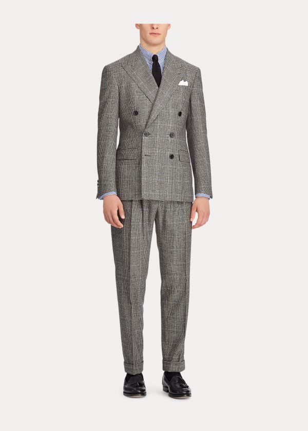 Garnitury Ralph Lauren Polo Glen Plaid Twill Suit Męskie Szare Kremowe | EMVW7590