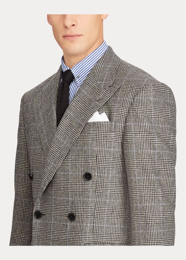 Garnitury Ralph Lauren Polo Glen Plaid Twill Suit Męskie Szare Kremowe | EMVW7590