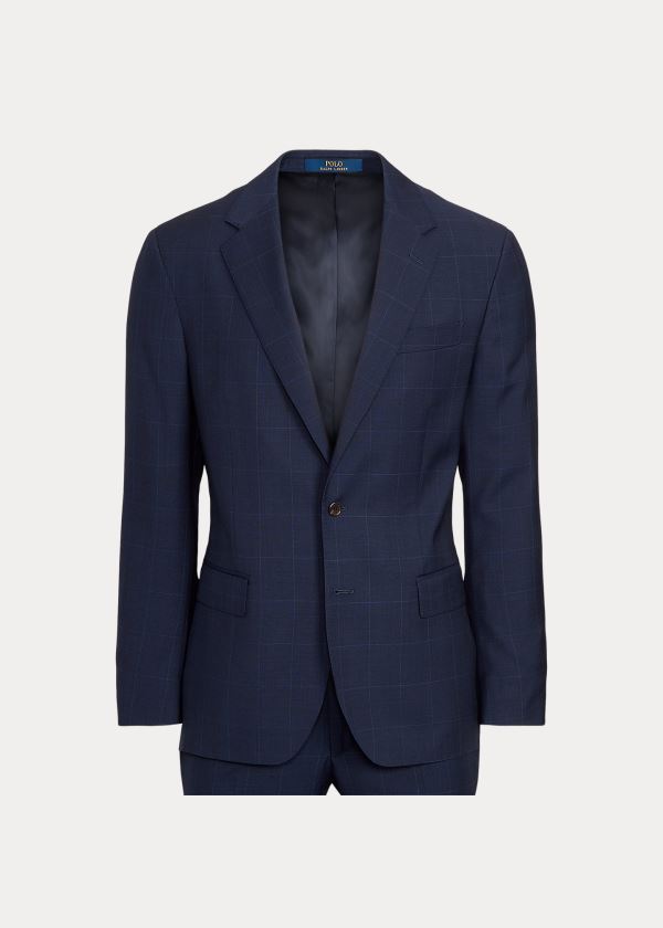 Garnitury Ralph Lauren Polo Plaid Wool Twill Suit Męskie Granatowe Niebieskie | ESQA5312