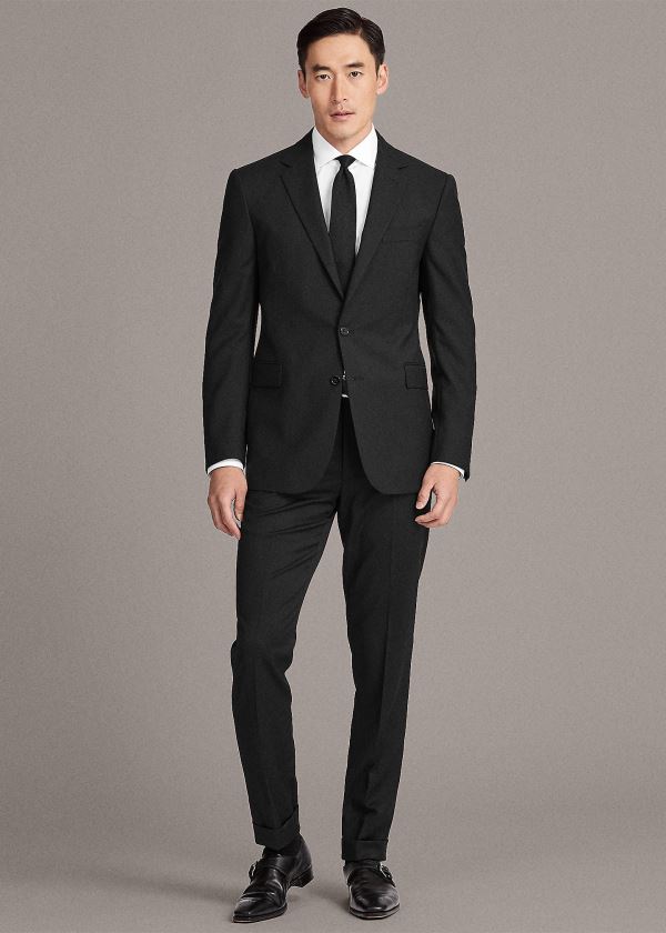 Garnitury Ralph Lauren RLX Gregory Wool Twill Suit Męskie Czarne | GHUQ7726