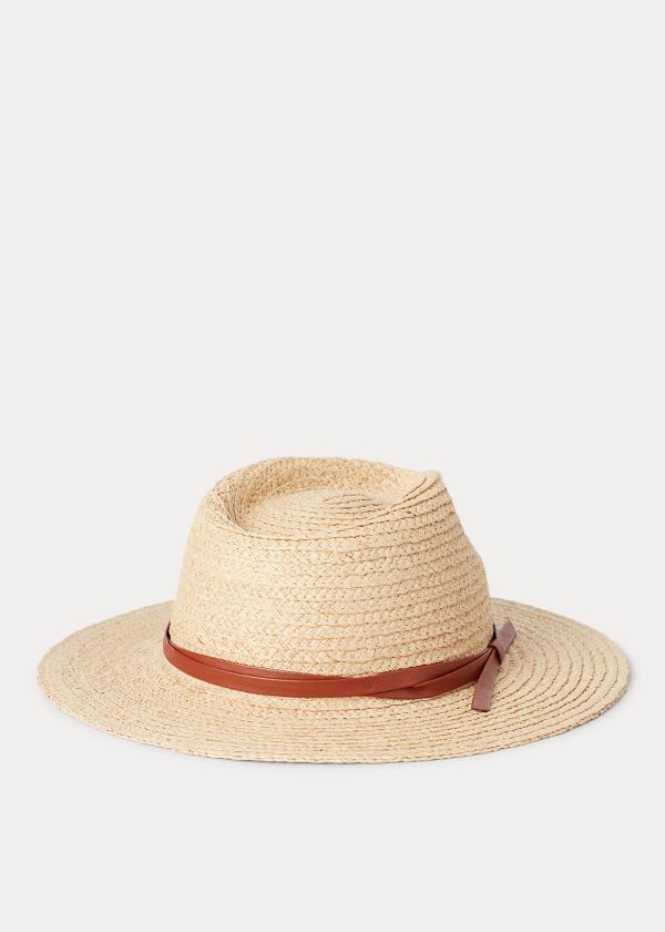 Gloves & Hats Ralph Lauren Belted Raffia Fedora Damskie Brązowe | NLUI1156