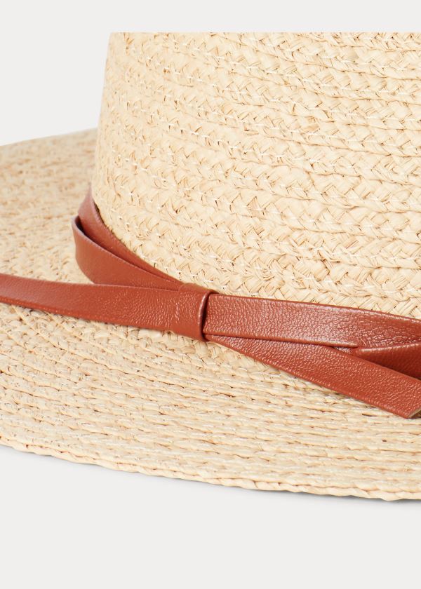 Gloves & Hats Ralph Lauren Belted Raffia Fedora Damskie Brązowe | NLUI1156