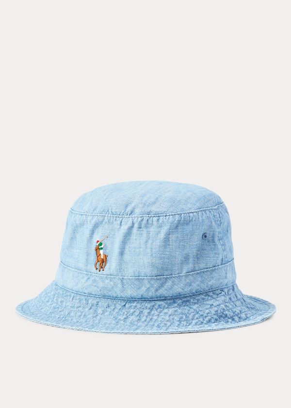 Gloves & Hats Ralph Lauren Chambray Bucket Hat Męskie Niebieskie Brązowe | RTHM5410