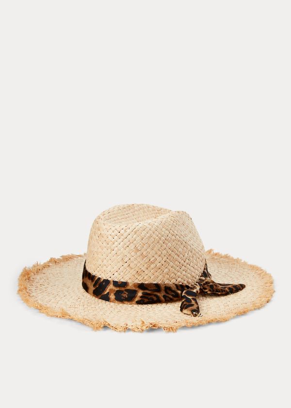 Gloves & Hats Ralph Lauren Leopard-Bow Raffia Sun Hat Damskie Panterka Beżowe | DUGW4121