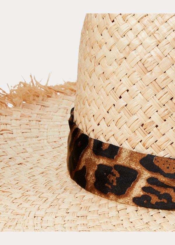 Gloves & Hats Ralph Lauren Leopard-Bow Raffia Sun Hat Damskie Panterka Beżowe | DUGW4121