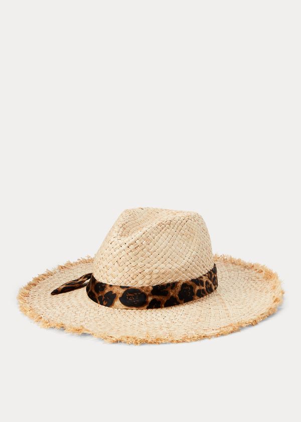 Gloves & Hats Ralph Lauren Leopard-Bow Raffia Sun Hat Damskie Panterka Beżowe | DUGW4121