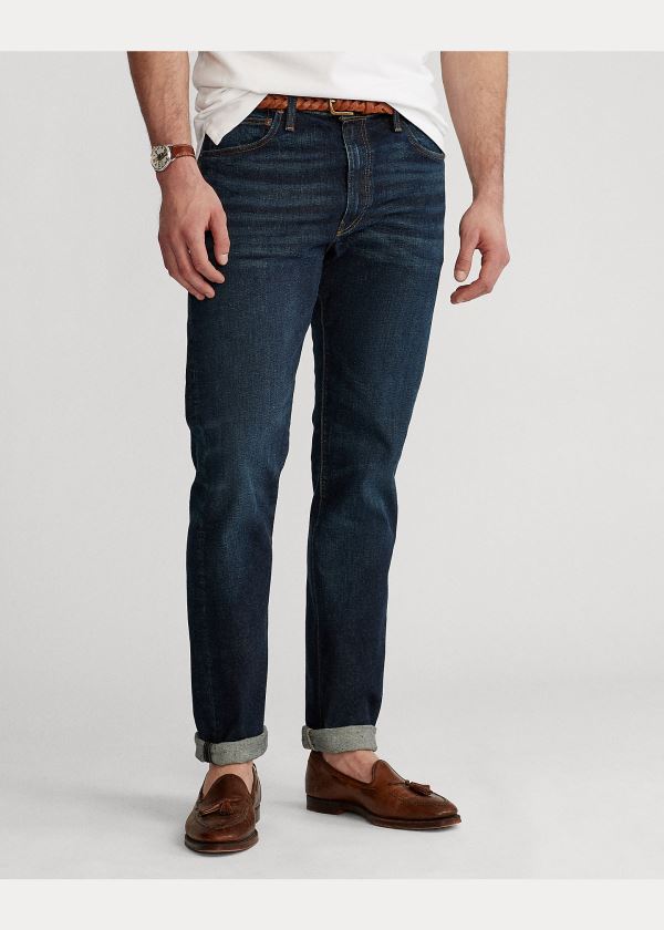 Jeansy Ralph Lauren Hampton Relaxed Straight Jean Męskie Granatowe Niebieskie | EQYL9280