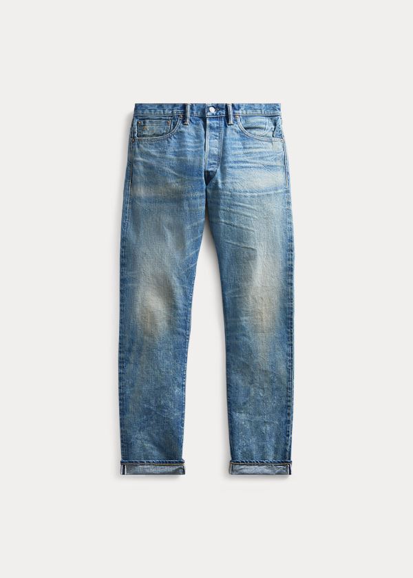 Jeansy Ralph Lauren Low Straight Selvedge Jean Męskie Niebieskie Niebieskie | IZHV9139