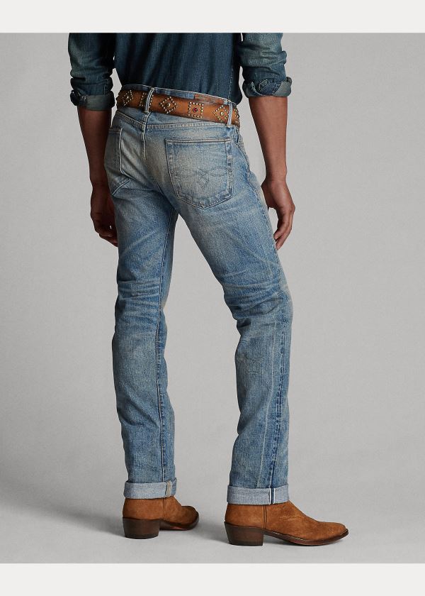 Jeansy Ralph Lauren Low Straight Selvedge Jean Męskie Niebieskie Niebieskie | IZHV9139