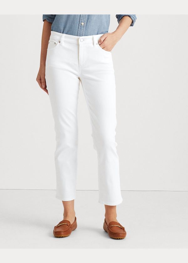 Jeansy Ralph Lauren Premier Straight Ankle Jean Damskie Białe Niebieskie | OWUV2715