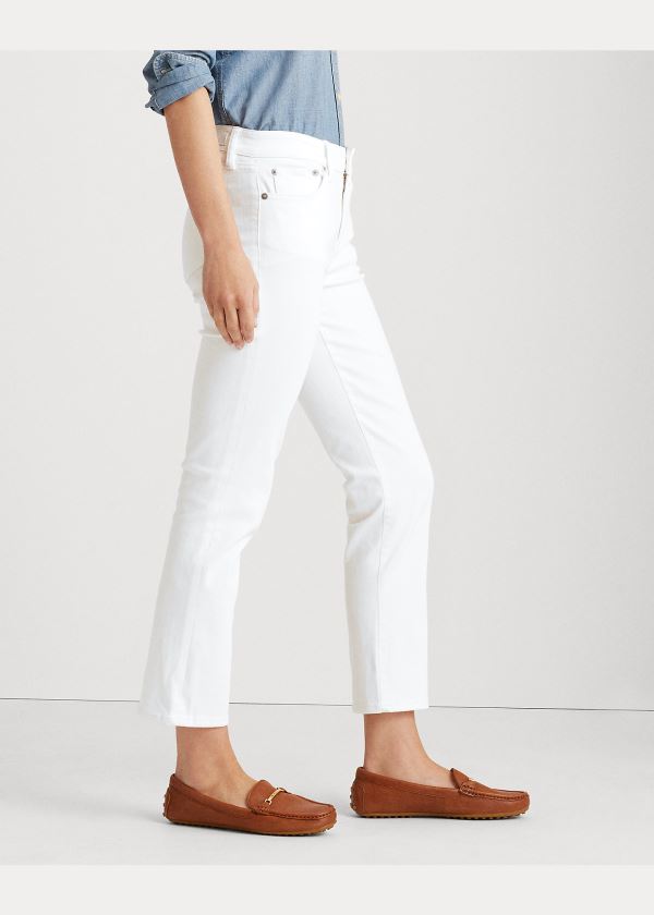 Jeansy Ralph Lauren Premier Straight Ankle Jean Damskie Białe Niebieskie | OWUV2715