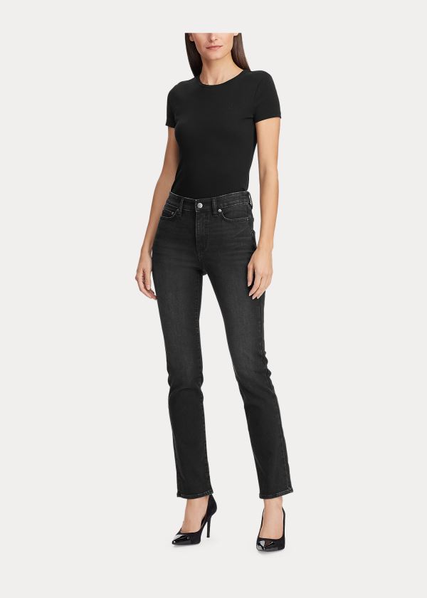 Jeansy Ralph Lauren Premier Straight Curvy Jean Damskie Czarne Niebieskie | VFBO4750