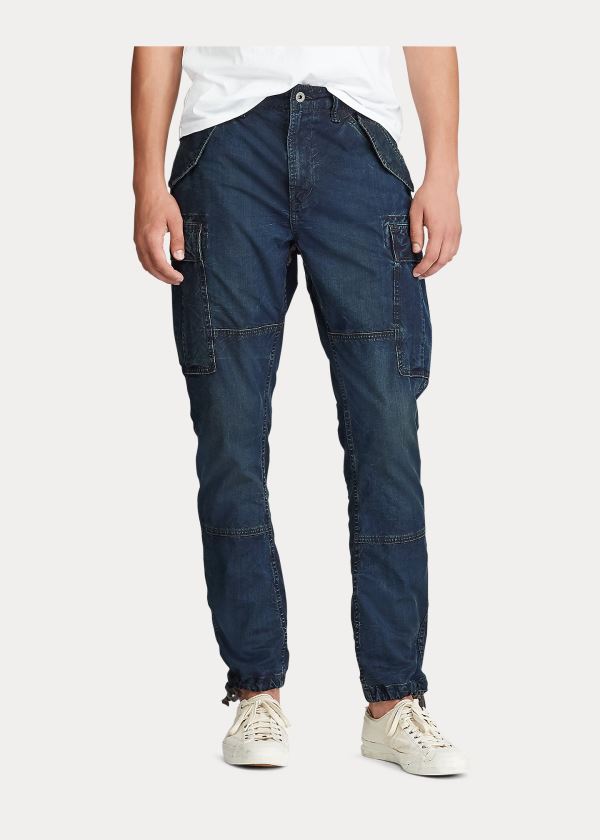 Jeansy Ralph Lauren Slim Fit Denim Cargo Pant Męskie Ciemny Niebieskie | MGJI7477