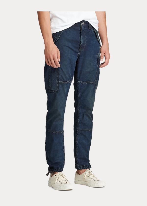 Jeansy Ralph Lauren Slim Fit Denim Cargo Pant Męskie Ciemny Niebieskie | MGJI7477