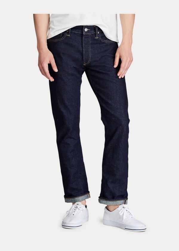 Jeansy Ralph Lauren Slim Straight Selvedge Jean Męskie Granatowe Niebieskie | RRBX4489