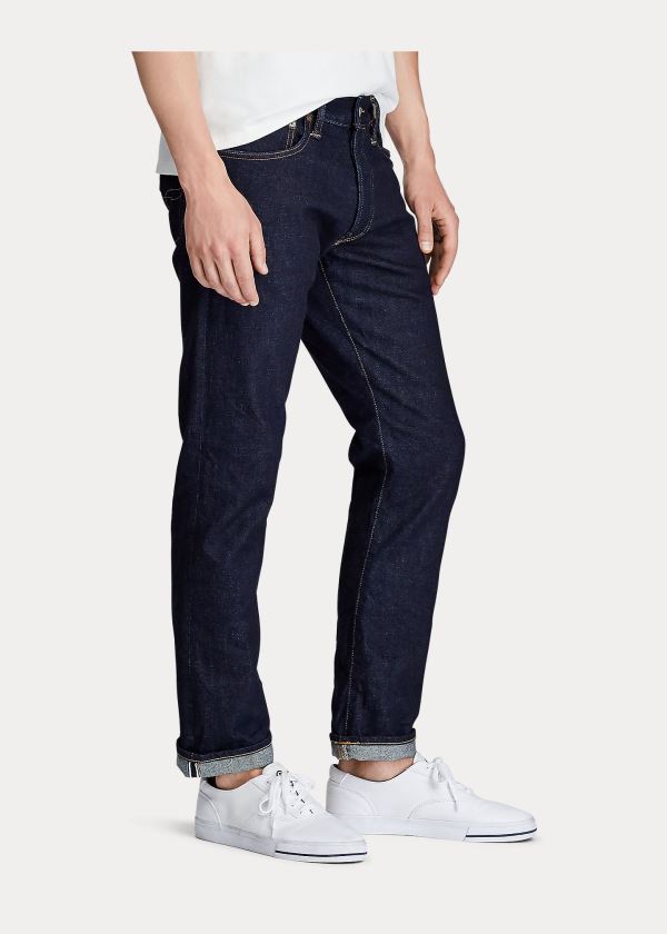 Jeansy Ralph Lauren Slim Straight Selvedge Jean Męskie Granatowe Niebieskie | RRBX4489