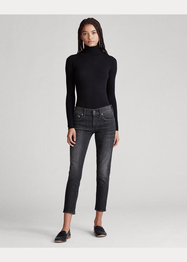 Jeansy Ralph Lauren Tompkins Skinny Crop Jean Damskie Niebieskie Czarne | DKEJ7614