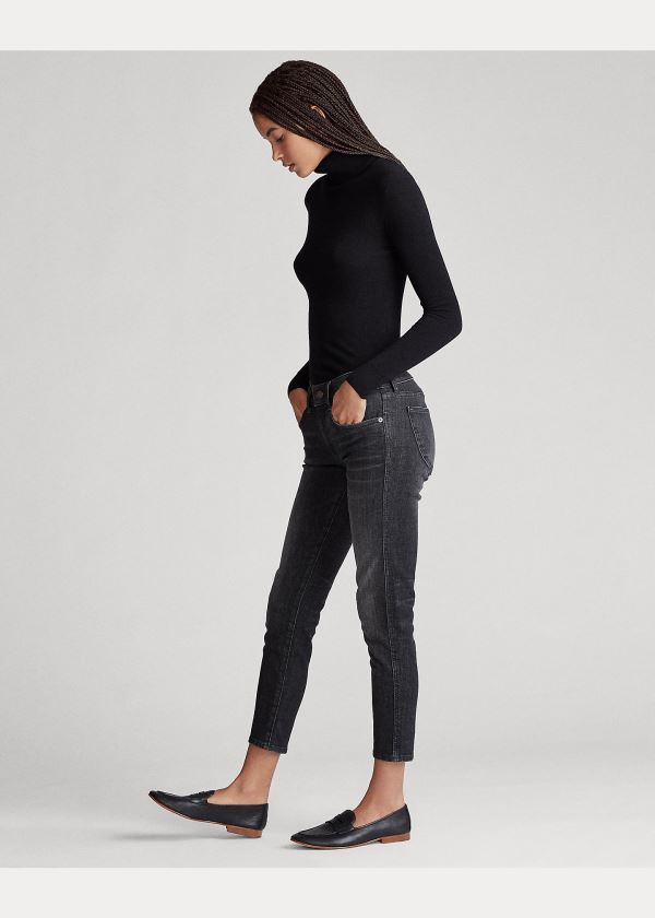 Jeansy Ralph Lauren Tompkins Skinny Crop Jean Damskie Niebieskie Czarne | DKEJ7614