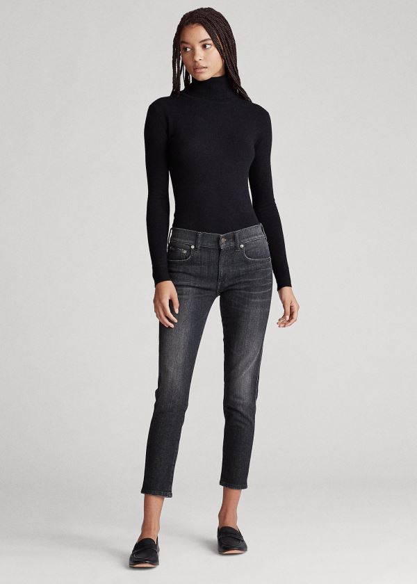 Jeansy Ralph Lauren Tompkins Skinny Crop Jean Damskie Niebieskie Czarne | DKEJ7614