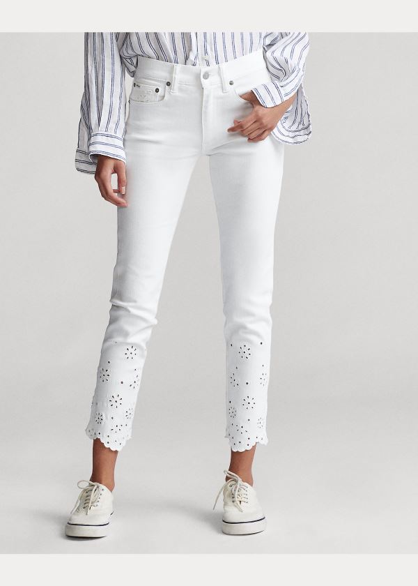 Jeansy Ralph Lauren Tompkins Skinny Crop Jean Damskie Białe | UHUW7630