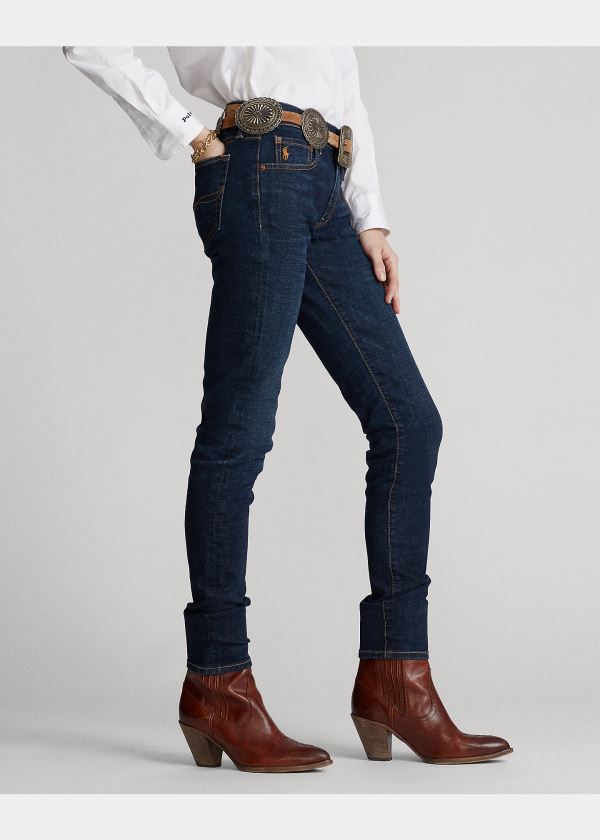 Jeansy Ralph Lauren Tompkins Skinny Jean with Pony Damskie Ciemny Indygo | MPFY2048