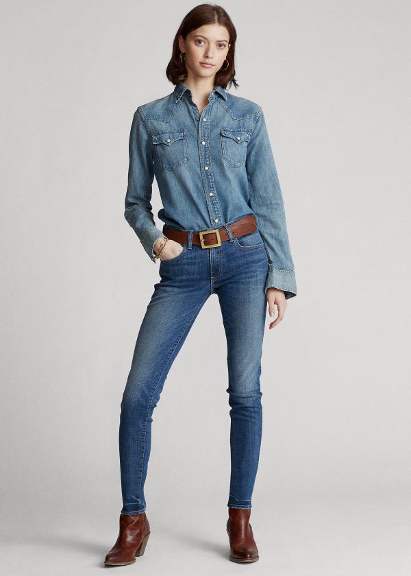 Jeansy Ralph Lauren Tompkins Skinny Jean with Pony Damskie Indygo | SAIM2451