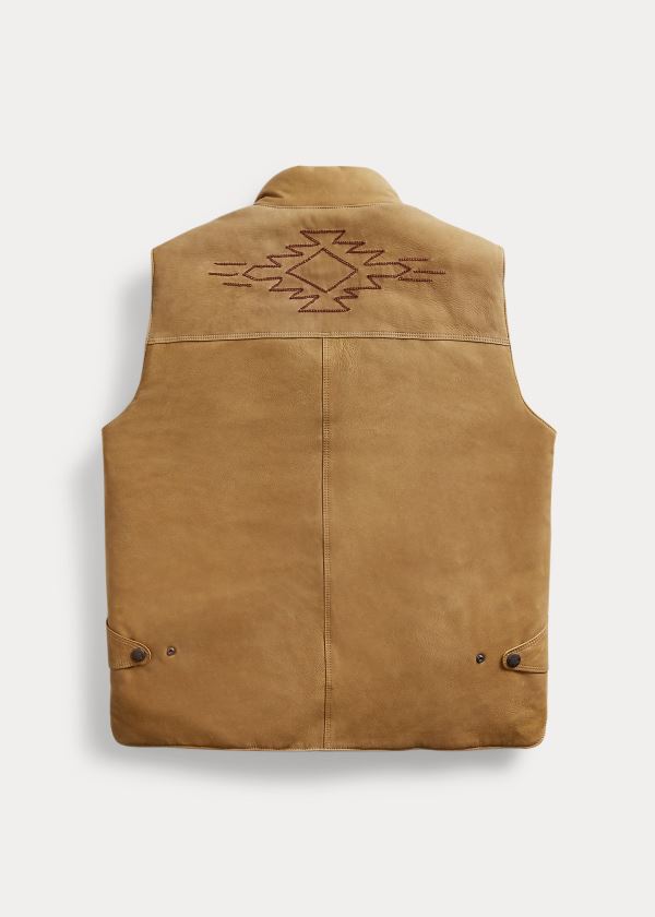 Kamizelka Ralph Lauren Hand-Embroidered Leather Vest Męskie Brązowe | TQCA9458