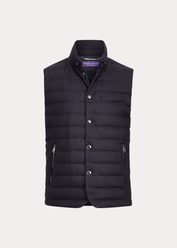 Kamizelka Ralph Lauren Merino-Blend-Flannel Down Vest Męskie Granatowe | BZEV6196