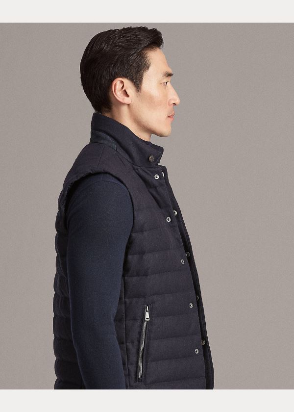 Kamizelka Ralph Lauren Merino-Blend-Flannel Down Vest Męskie Granatowe | BZEV6196