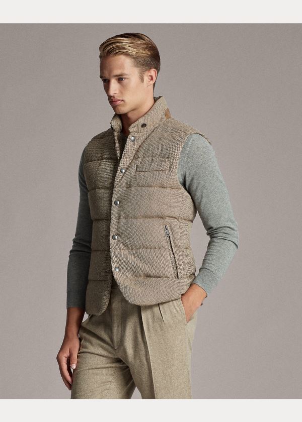 Kamizelka Ralph Lauren Whitwell Tweed Down Vest Męskie Brązowe | KUPS3602