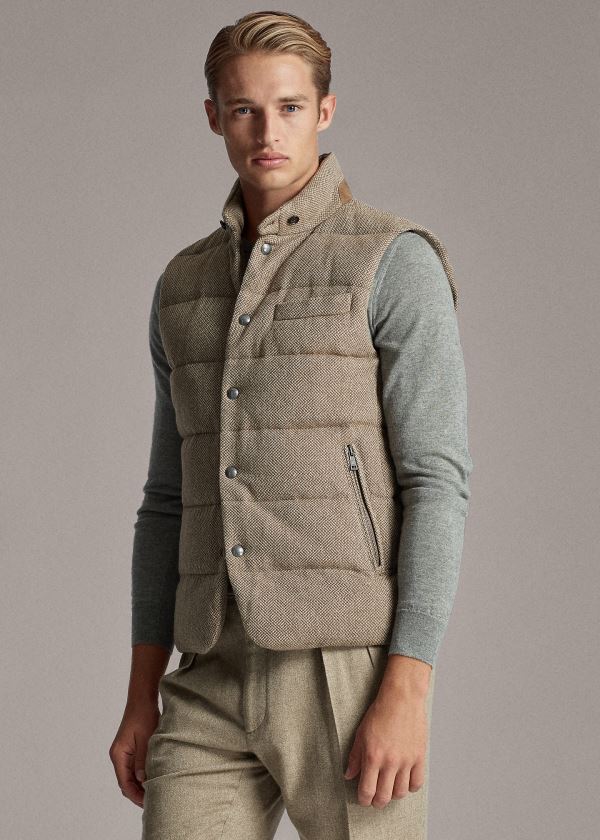 Kamizelka Ralph Lauren Whitwell Tweed Down Vest Męskie Brązowe | KUPS3602