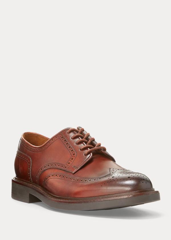 Końcówka Skrzydła Ralph Lauren Asher Skórzane Wingtip Męskie Brązowe | LXOJ4397