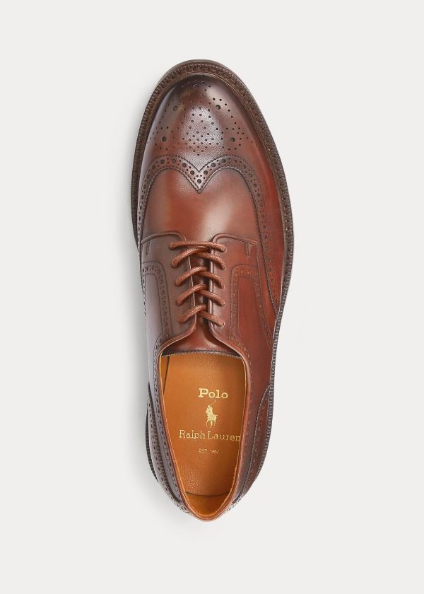 Końcówka Skrzydła Ralph Lauren Asher Skórzane Wingtip Męskie Brązowe | LXOJ4397