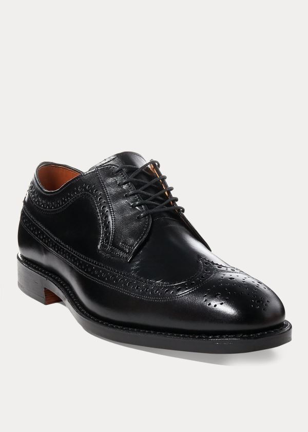 Końcówka Skrzydła Ralph Lauren Brenton Leather Wingtip Męskie Czarne | SYLV9873