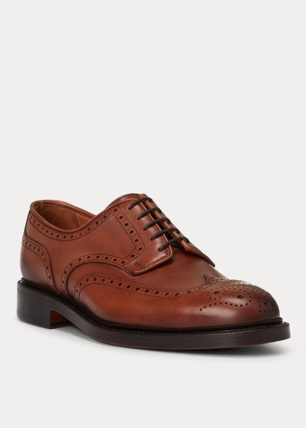 Końcówka Skrzydła Ralph Lauren Brenton Leather Wingtip Męskie Brązowe | BZLF0203