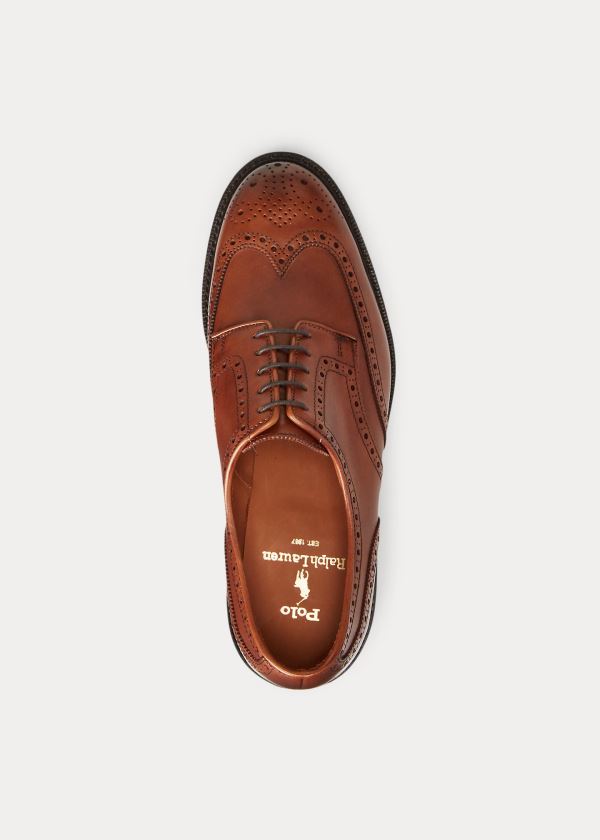 Końcówka Skrzydła Ralph Lauren Brenton Leather Wingtip Męskie Brązowe | BZLF0203