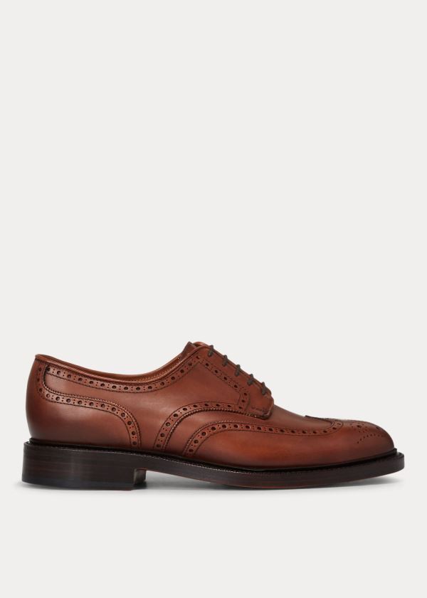 Końcówka Skrzydła Ralph Lauren Brenton Leather Wingtip Męskie Brązowe | BZLF0203