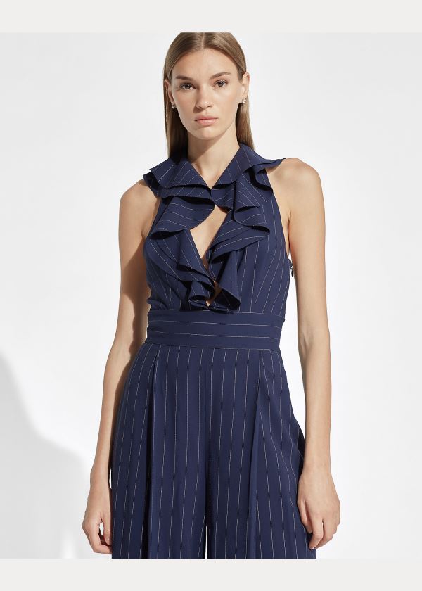 Kombinezony Długi Ralph Lauren Alandra Striped Wool Jumpsuit Damskie Granatowe Kremowe | ABRQ3071