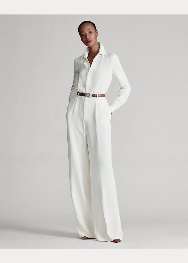 Kombinezony Długi Ralph Lauren Asher Crepe Jumpsuit Damskie Kremowe | PBDW6155