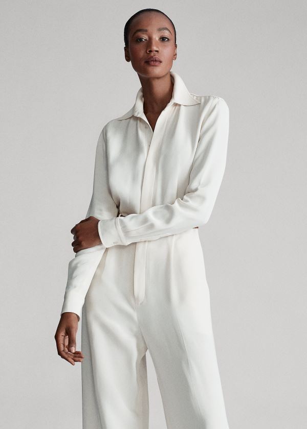 Kombinezony Długi Ralph Lauren Asher Crepe Jumpsuit Damskie Kremowe | PBDW6155