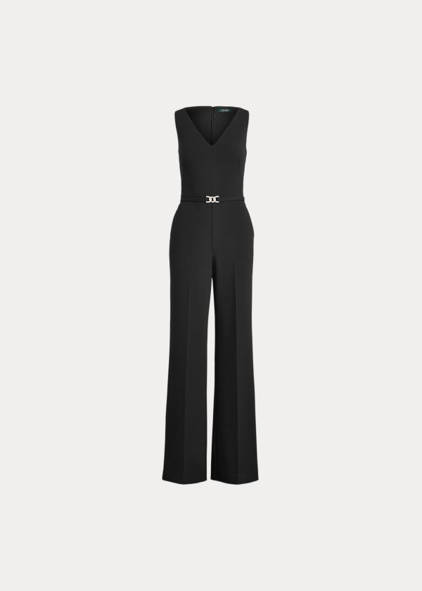 Kombinezony Długi Ralph Lauren Belted Jersey Jumpsuit Damskie Czarne | FESU8716